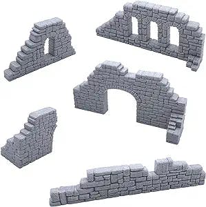 EnderToys Ruined Stone Walls Set A, Terrain Scenery for Tabletop 28mm Miniatures Wargame, 3D Printed and Paintable