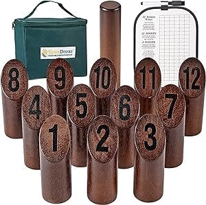 SpexDarxs Numbered Block Tossing Game, Wooden Throwing Game Set with Scoreboard & Carrying Bag, Outdoor Backyard Lawn Game for Teens and Adults