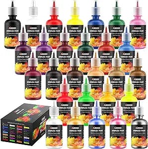 XDOVET Airbrush Paint, 28 Colors Airbrush Paint Set (30 ml/1 oz), Ready to Spray, Opaque & Neon Colors, Water-Based, Premium Acrylic Airbrush Paint Kit for Beginners, Hobbyist and Artists