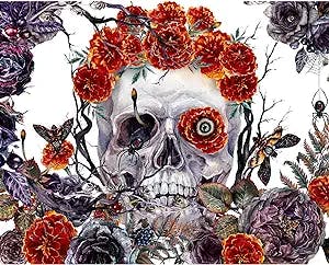 Paint by Numbers Kits for Adults Skull Flower DIY Canvas Oil Painting Kits with Brushes and Acrylic Pigment Watercolor Paint Peony Flower Honeybee Home Wall Art Decor Artwork 16x20Inch (Frameless)