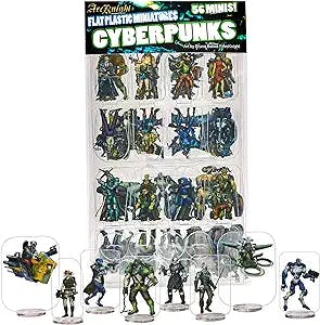 Arcknight Flat Plastic Miniatures: Cyberpunks; 56 Unique Sci-Fi-Themed Minis for Starfinder; Affordable, Skinny Figurines for SF, Shadowrun, and Other Tabletop RPG Games