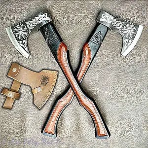 SHINY CRAFTS | 1 Axe Only Handmade Carbon Steel Viking Axe,Valentine's Day Gift, Birthday Gift for him, Leather Wrapped Handle and Leather Sheath (VBA-01)